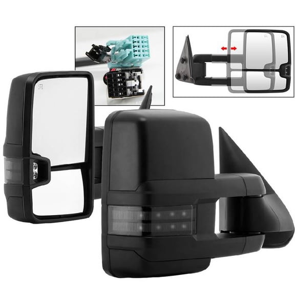 Xtune Miroir de Remorquage Extérieur 9936715 Remplacement de Rechange; Ajustement Direct; Télescopique; Électrique; Chauffé; avec Indicateurs de Lentille de Fumée; Ensemble de 2