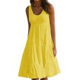 thumbnail image 4 of Robe Femme Col Rond Robe à Bretelles Fille Sans Manches Robe de Plage Vêtements de Plage pour Femmes, Jaune, 3TG, 4 of 4