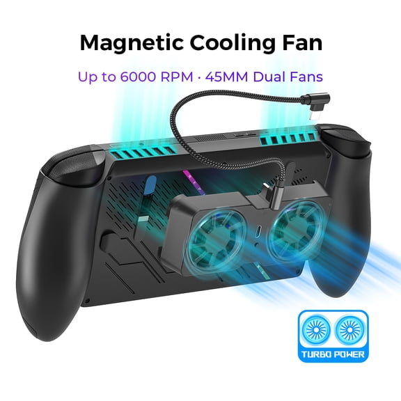 Magnetic Cooling Fan for Steam Deck / ROG Ally X / Legion Go, 6000RPM 45mm Dual Fans 10-16CFM Airflow, 3 Adjustable Speeds, Portable Lightweight 45g with 2 Cables