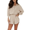 thumbnail image 1 of Conjunto de ropa de verano para mujer VISgogo, camisas abotonadas de manga larga de Color sólido, Tops y pantalones cortos sueltos informales, trajes VISgogo  moda, 1 of 6