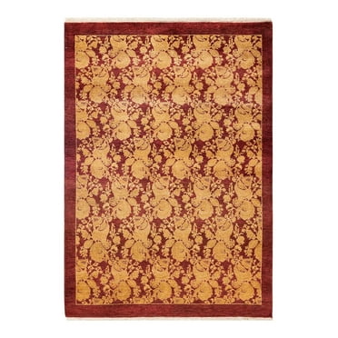Hand-Knotted Wool Oriental Traditional Red Area Rug 4' 2" x 6' 0"