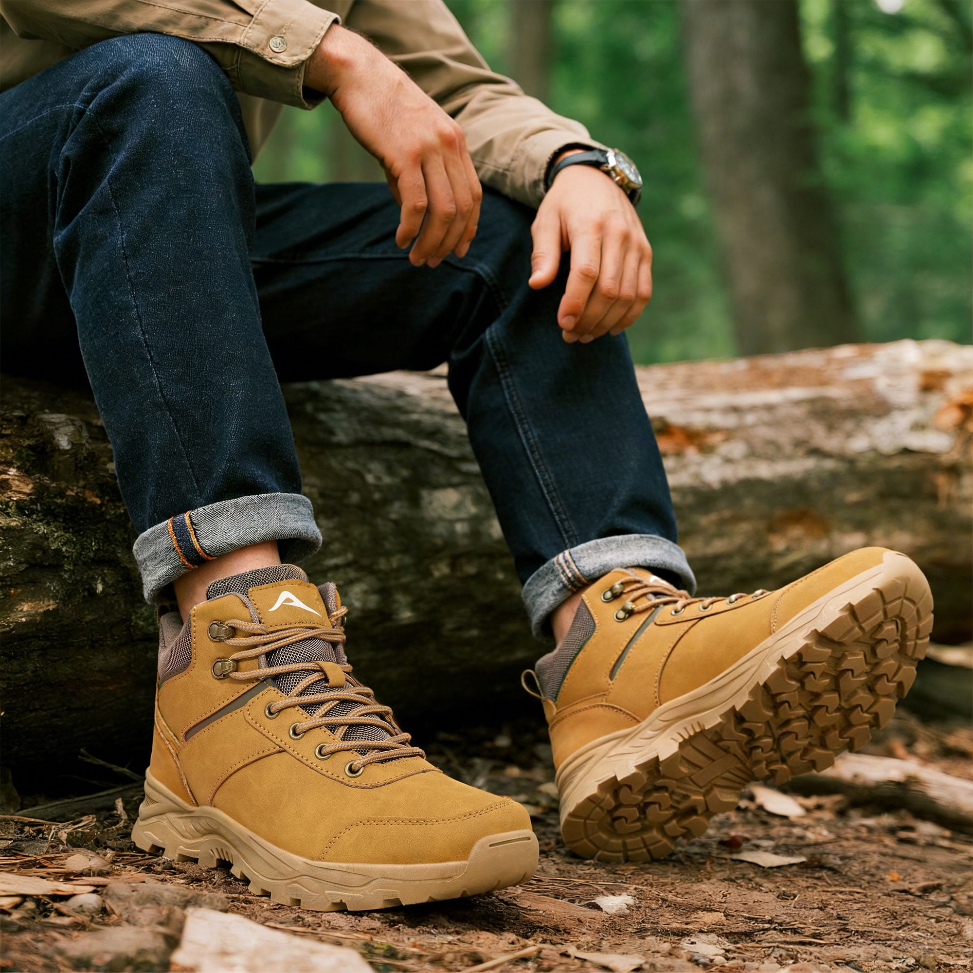 MeMoride Men's Ankle High Waterproof Hiking Boots Outdoor Trekking Camping Shoes