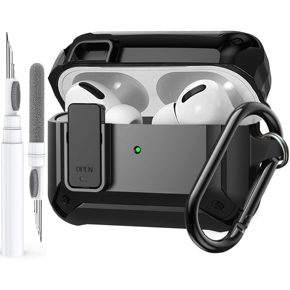 OTOPO for Airpods Pro 3 Case with Lock Clip, Rugged Apple Airpods Pro 3rd Generation Cover 2025 Men Women, Armor Shockproof iPod Pro3 Gen Protective Hard Shell with Carabiner&Cleaner kit, Black