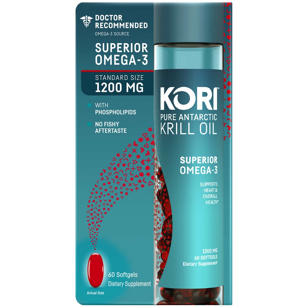 KORI Pure Antarctic Krill Oil Superior Omega3 1200 mg., 60 Softgels