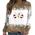 thumbnail image 1 of MSJUHEG Chandails à Capuchon pour Femmes T-Shirts Graphiques de Noël Coupe de Vin Flocon de Neige Imprimé Automne/hiver Ample Décontracté Manches Longues Col Rond Pull Chandail à Capuchon Or A, 1 of 3