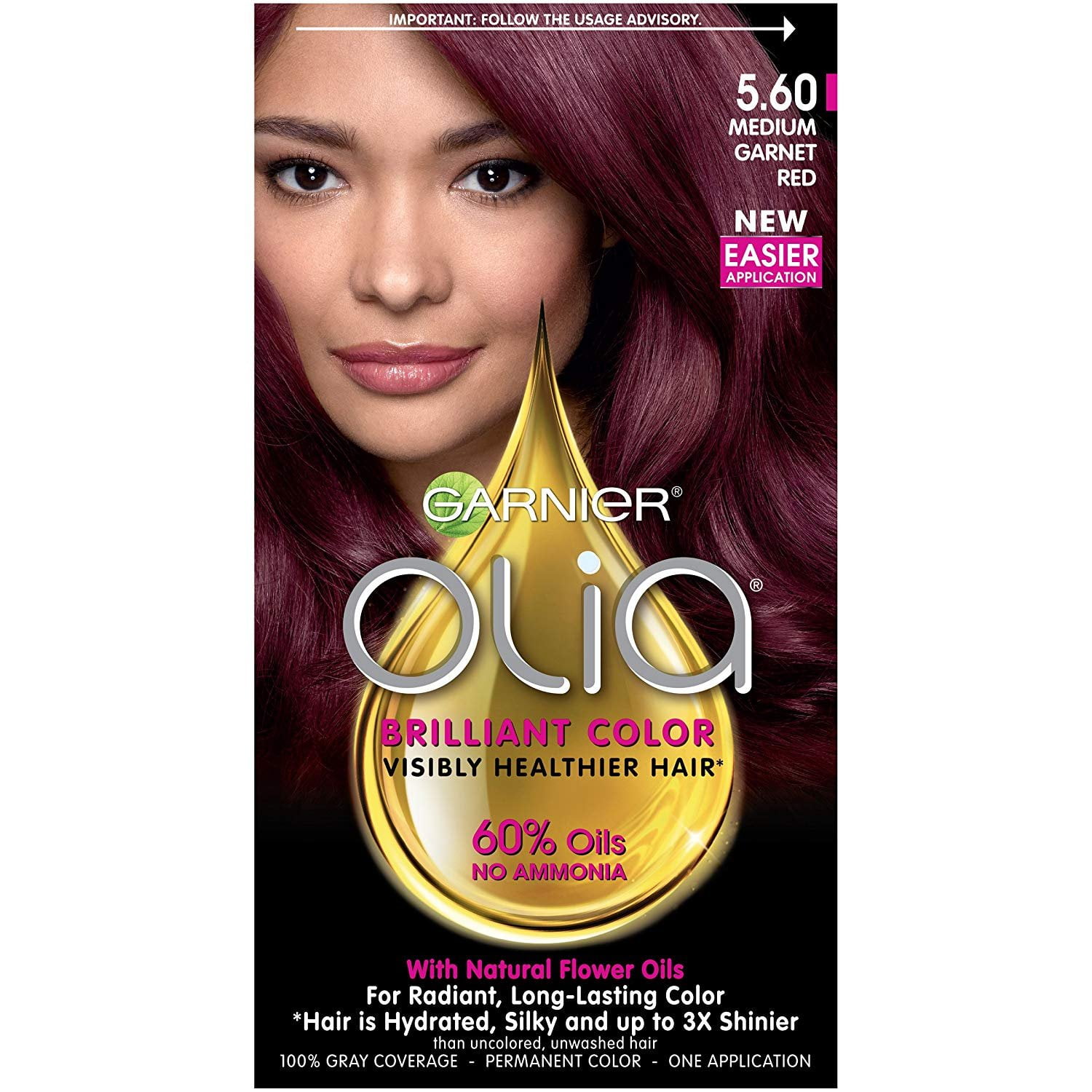 Garnier Olia Hair Color, 5.60 Medium Garnet Red, Ammonia Free Red Hair Dye ...
