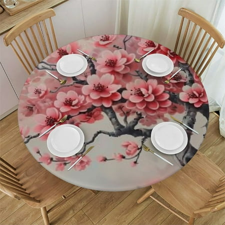 

Sheronv Pink Flowers Round Table Cover Stain Resistant and Washable for Indoor Outdoor Tablecloth Kitchen Dining Wedding Parties 100% Polyester Waterproof Outdoor Fitted 46 -50