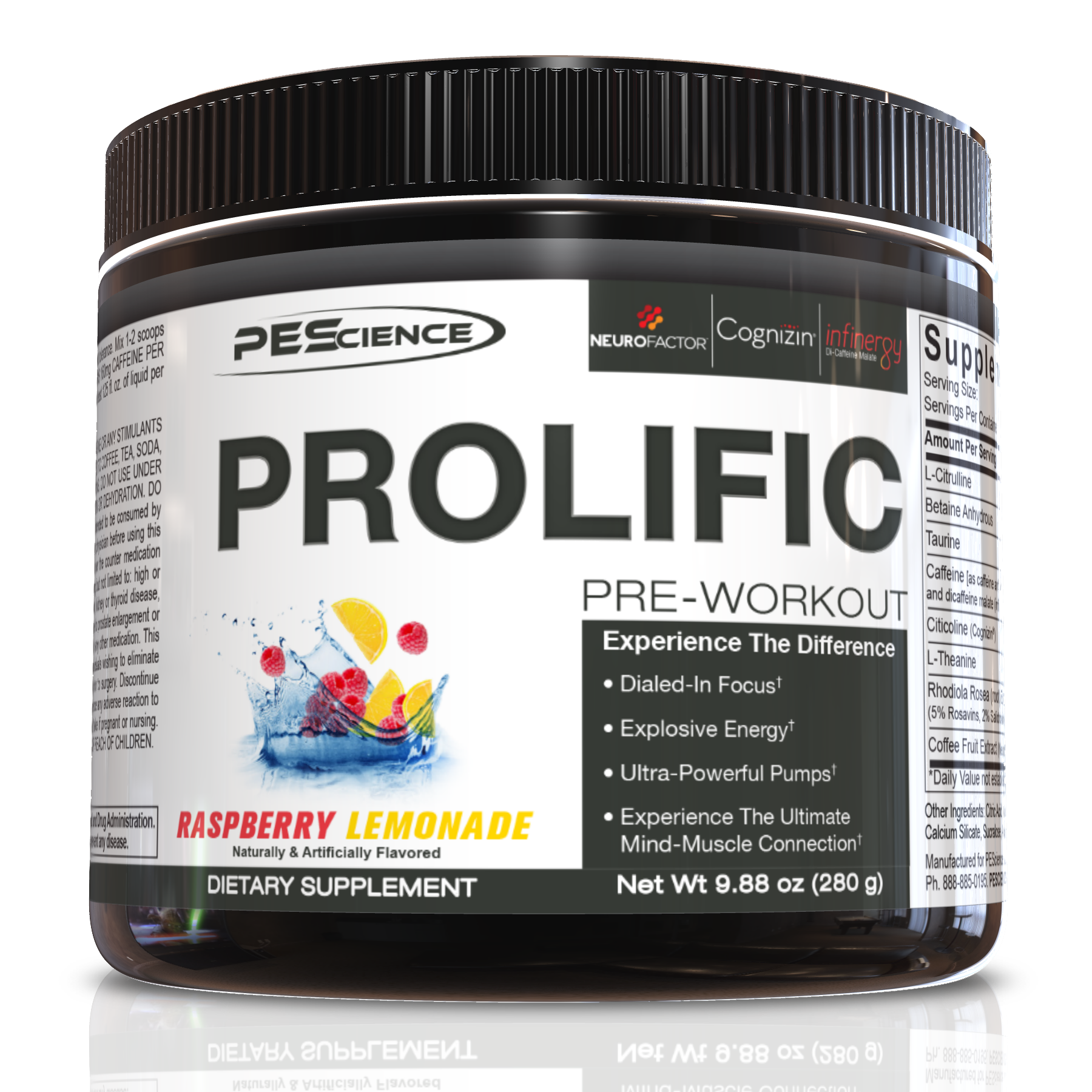 PEScience Prolific Pre Workout, Raspberry Lemonade, 40 Scoop, Energy
