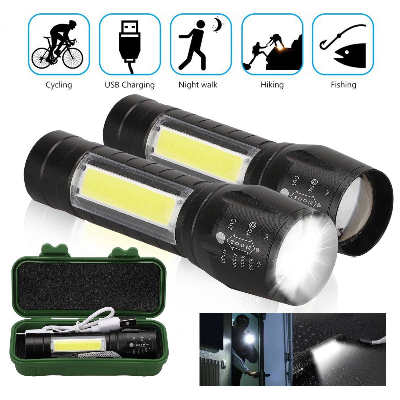 Slim Super Bright Rechargeable Work COB Light Torch Mains And USB Charger 