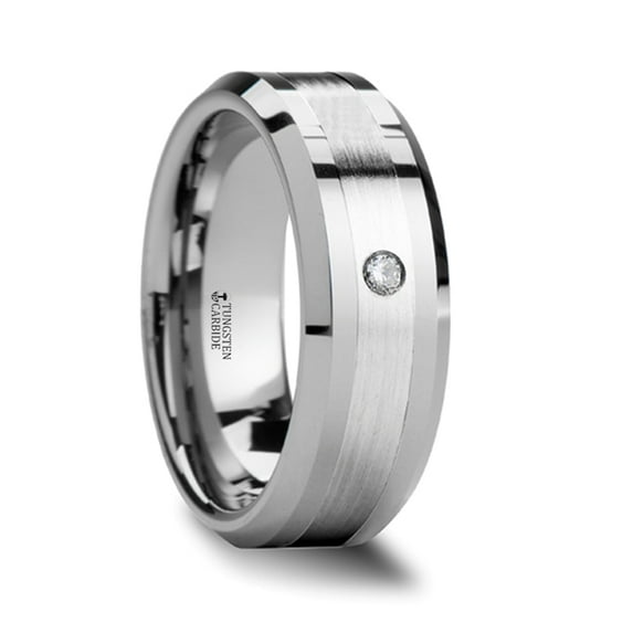 Gautier Palladium Inlaid Beveled Tungsten Ring With Diamond