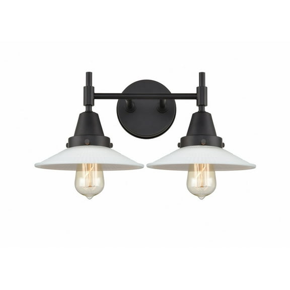 447-2W-BK-G1 Innovations Lighting Halophane - 2 Light Bath Vanity-7.25 Inches Tall and 18 Inches Wide-Matte Black Finish-Matte White Halophane Glass