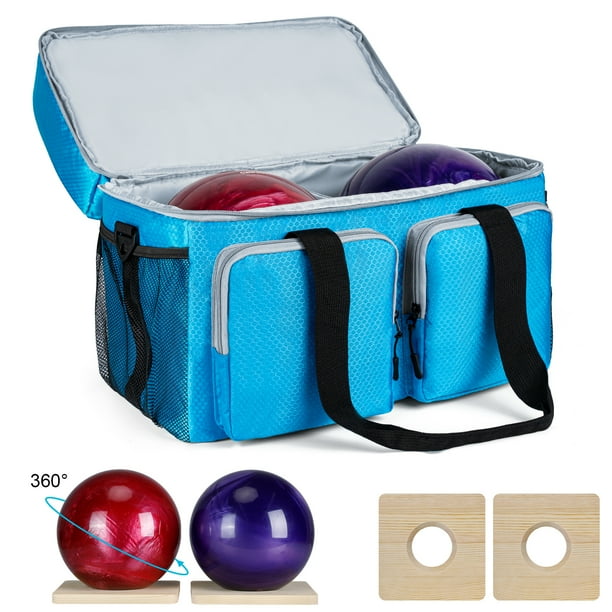 Large Bowling Bag for 2 Balls Blue Bowling Tote Bag with Ball Holder