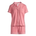 thumbnail image 6 of Joyspun Women’s Dreamy Soft Collection Notch Collar Knit Top and Boxer Shorts Pajama Set, Sizes XS-3X, 6 of 6