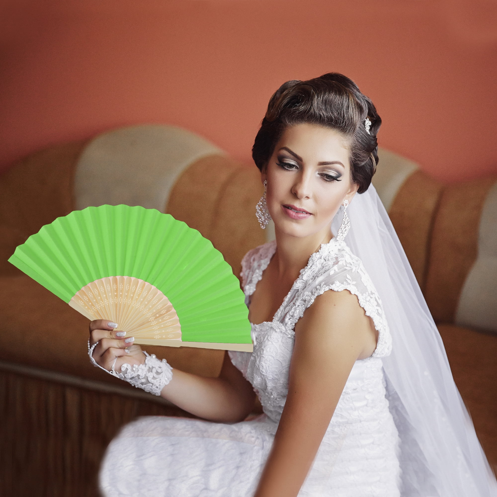 Unique Bargains Portable DIY 7-Inch Blank Folding Fan 1 Pc Green