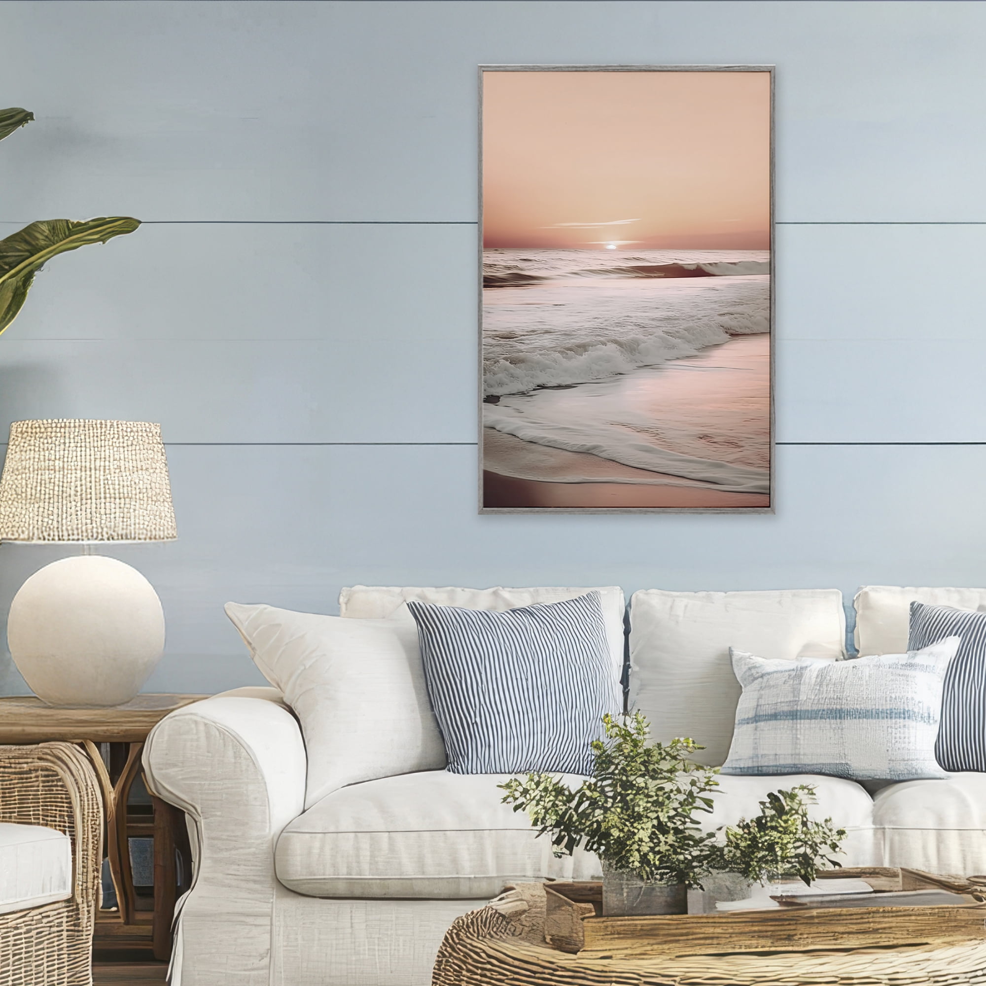 Apricot Beach View Gray Framed Giclee Art, design by Decent Exposures