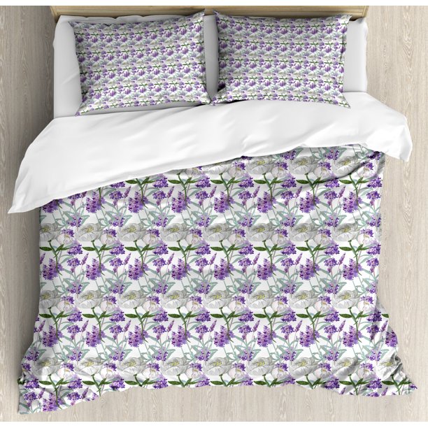 Botanical King Size Duvet Cover Set, Lavender and Peony Field Thriving