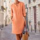 thumbnail image 5 of Vestido Vestido informal de lino y algodón con cuello redondo para mujer, traje diario con botones (naranja XL) Ygjytge Naranja T XL para Mujer, 5 of 6