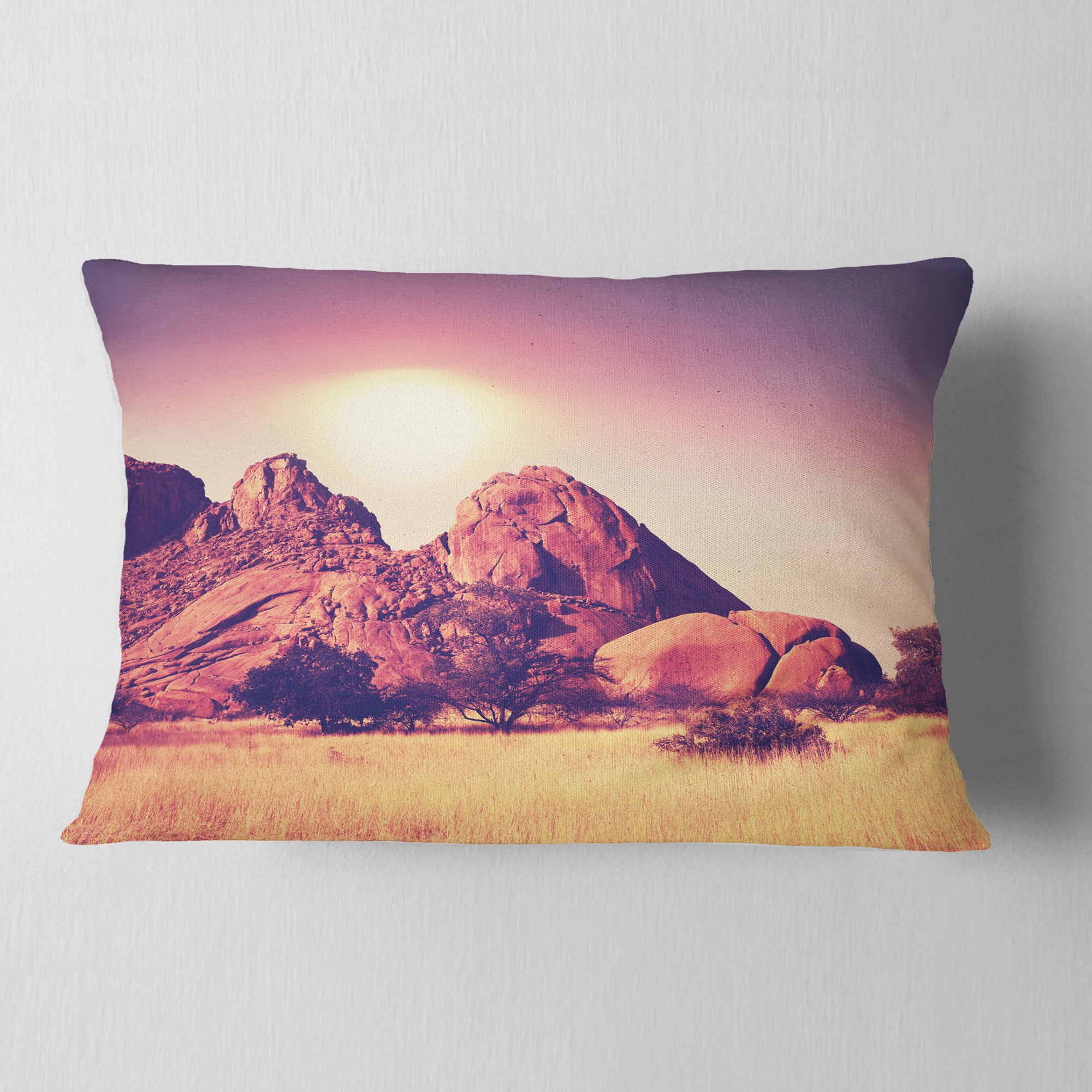 Designart Rocky Hills and Grassland in Africa - Landscape Printed Throw Pillow - 12x20