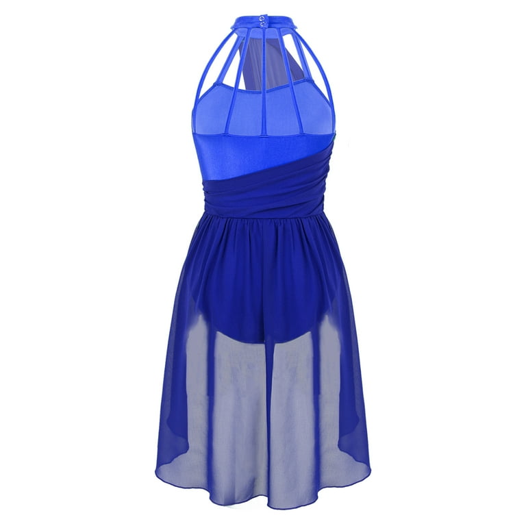 ZALDITA Women Lyrical Dance Costume Halter Neck Flowy Skirt