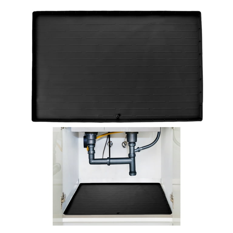 Under Sink Mat Kitchen Sink Cabinet Tray, 34 x 22 Silicone Waterproof Under  Sink Liners for Kitchen, Sink Cabinet Protector for Water Drips, Leaks,  Spills, Holds over 3.3 Gallons (Black) 