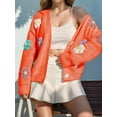 thumbnail image 4 of Women'S Knit Crochet Open Front Sweater Long Sleeve Button Flowers Loose Short Cardigan Outerwear Coats Orange Color S, 4 of 5