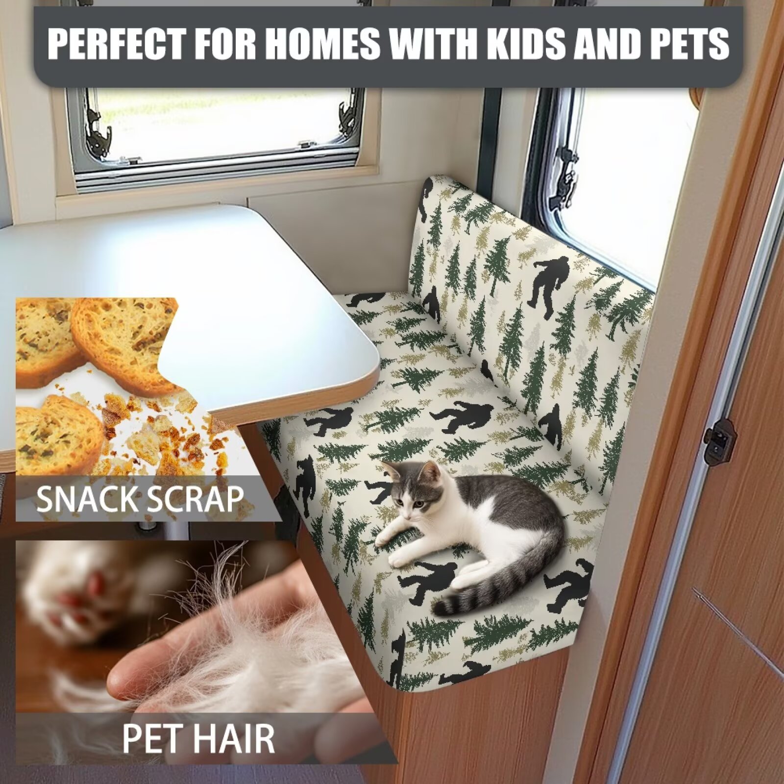 XYZCANDO Bigfoot Forest RV Dinette Cushions Comfortable Sofa Covers for 2 Cushion Couch Universal RV Decor Stretchable Loveseat Sofa Chair Cover Furniture Protector Camper Must Haves Beige