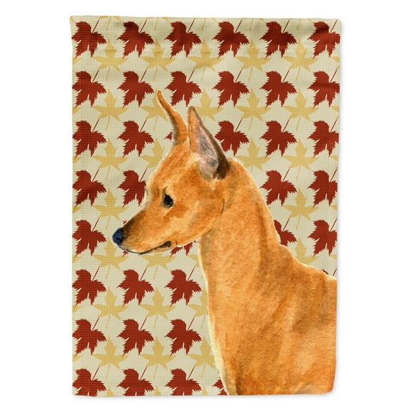 Carolines Treasures SS4390-FLAG-PARENT Min Pin Fall Leaves Portrait Flag  multicolor