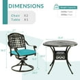 thumbnail image 3 of MEETWARM 3-Piece Outdoor Patio Dining Set, All-Weather Cast Aluminum Patio Conversation Set, 2 Cushions Swivel Rocker Chairs and 35.4" Round Table for Backyard Garden Deck, Umbrella Hole, Ocean Blue, 3 of 7