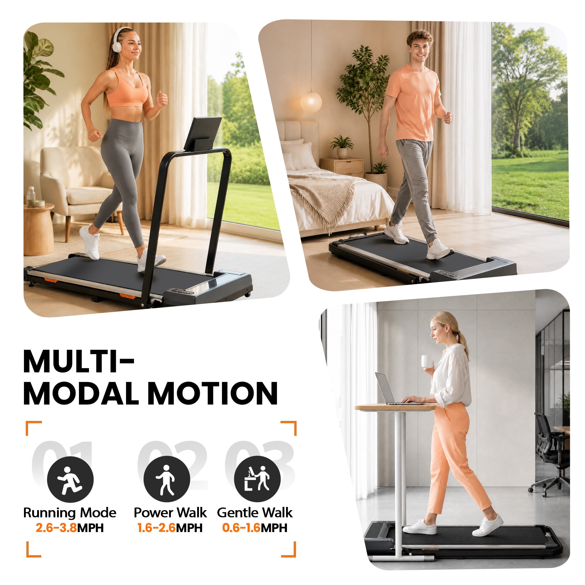 ASoopher Foldable Walking Pad with Incline and Handle Bar, Small Portable Treadmill, for Home and Office，2.5 HP Under Desk Treadmills, 0.6-3.8 MPH, Black