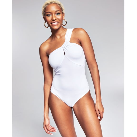 Ade Samuel For Inc Womens One Shoulder Bodysuit Bright White 2XL