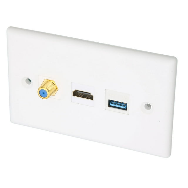 USB3.0 Wall Plate, High Definition Safe Connection HD Multimedia Interface Ethernet Wall Plate Universal ABS for Projectors for Streaming Video Players