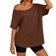 thumbnail image 5 of Seffadzy Womens Oversized T-Shirts Short Sleeve Off The Shoulder Loose Fit Tops Casual Summer Daily Workout Yoga Shirts, 5 of 5