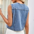 thumbnail image 5 of Qwertyu Womens Summer Cropped Denim Vest V-Neck Crop Western Jean Vest Top for Women Country Trendy Outfits Blue L, 5 of 7
