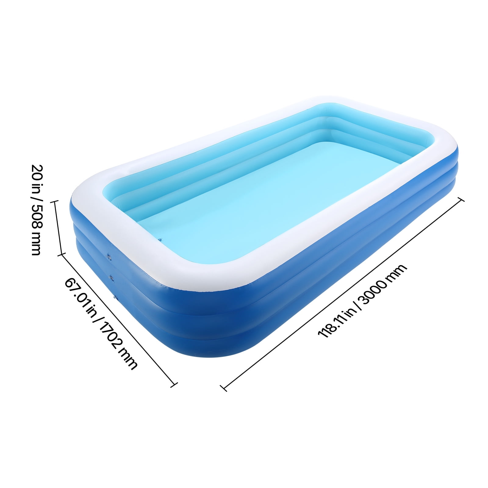 KFFKFF Inflatable Pool, 118 x 67 x 20 inch Large Blow-Up Swimming Pool, Family-Sized Pool with Repair Patches, Suitable for Kids, Adults, Indoor and Outdoor Use, Perfect for Summer Water Activities