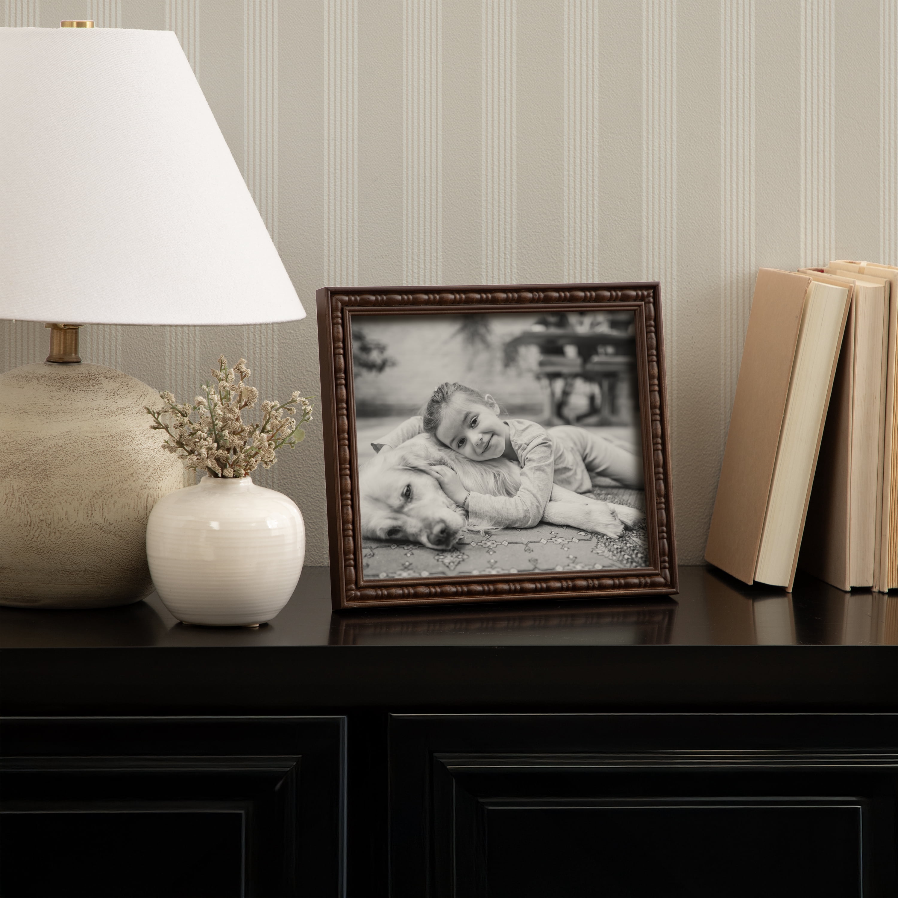 DesignOvation – 8x10 Picture Frame – Spindle Dark Walnut Tabletop Photo Frame
