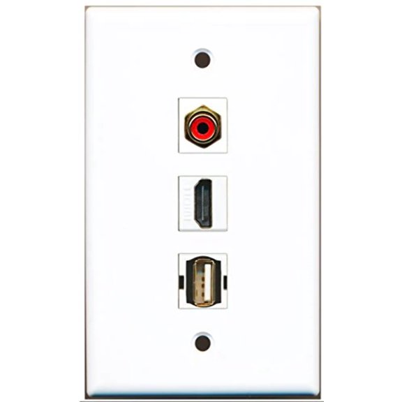 RiteAV - 1 Port HDMI and 1 Port RCA Red and 1 Port USB A-A Wall Plate