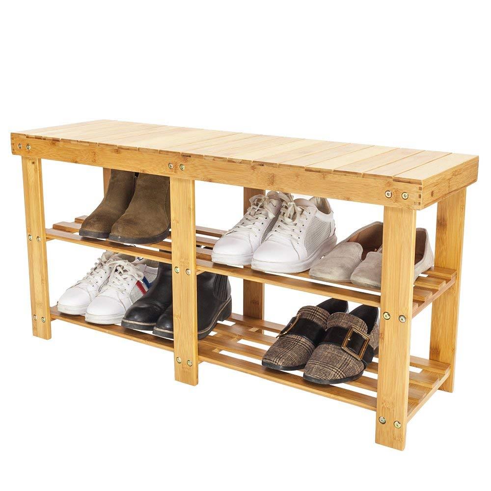 Ktaxon Entryway Bamboo Shoe Rack Bench Wall 2 Tier Shoe Organizer Seat Storage Walmart Com Walmart Com