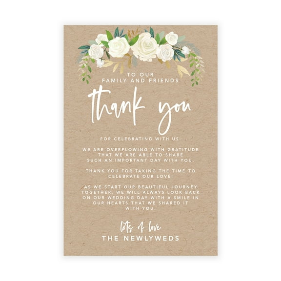 Koyal Wholesale Rustic Kraft Brown with Florals Wedding Thank You Place Setting Cards for Table Reception, 56-Pack