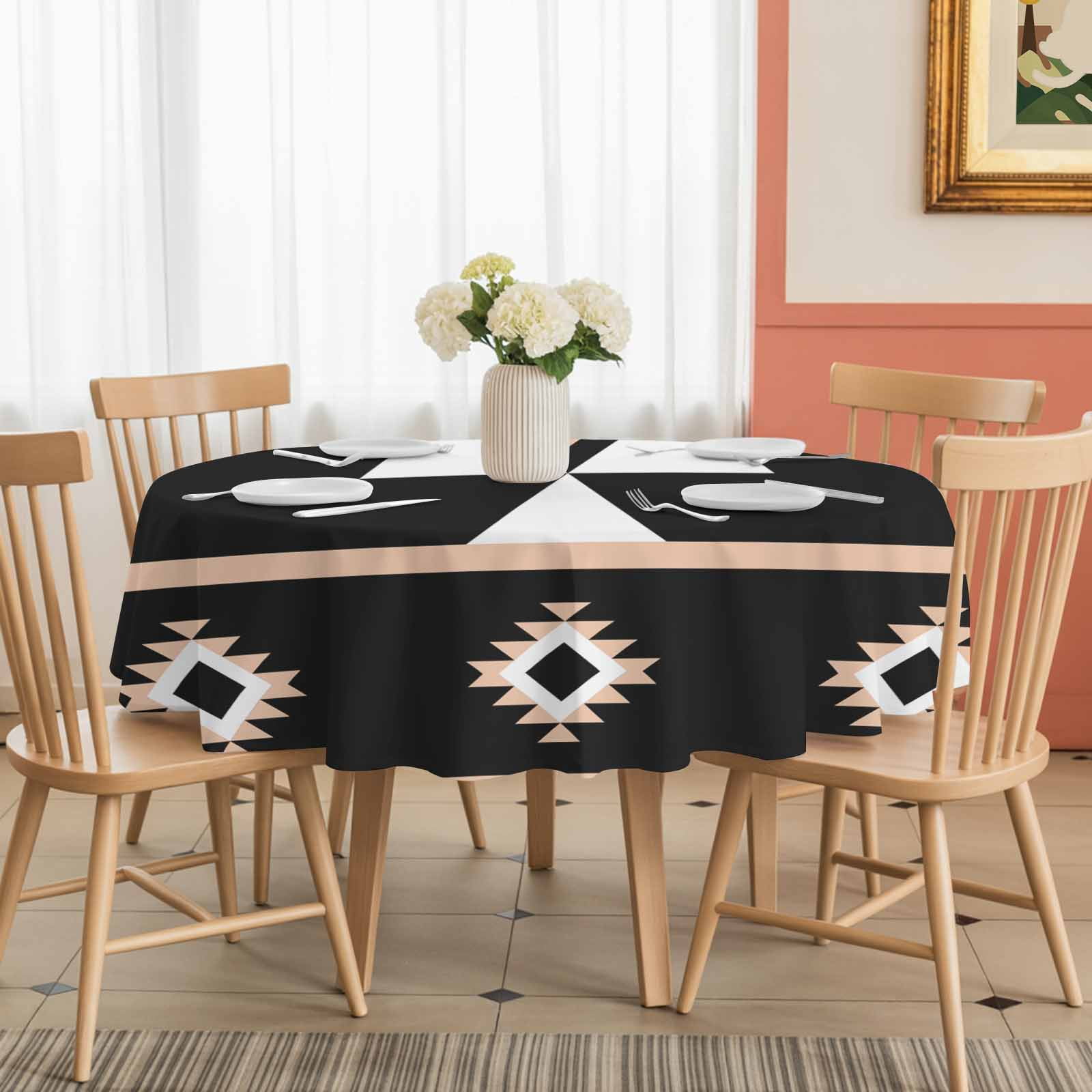 Round Tablecloth Retro Boho Waterproof Oil Proof Polyester Table Cloth Cover Decor for Home Dining Outdoor,Patio,Parties, 60" Dia. Aztec Western Tribal Pattern Black Brown
