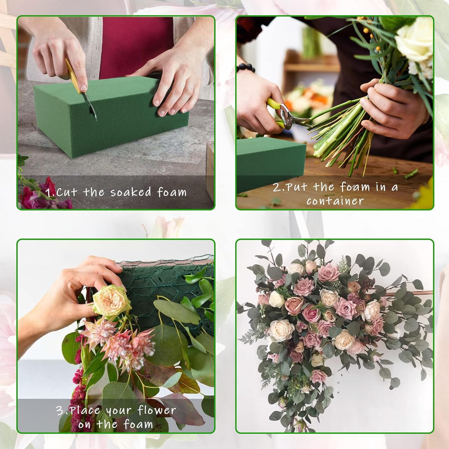 Floral Foam Blocks,Green Wet Dry Flower Foam Plant Foam for Fresh & Artificial Flower Arrangements DIY Craft 5.5”L x 3.1”W x 1.7”H