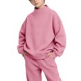thumbnail image 5 of LUGOGNE Boys Girls Sweatshirt Mock Neck Pullover Sweatshirt Soft Fall Winter Casual Drop Shoulder Tops Kids Back to School Basic Outfits, 5 of 9