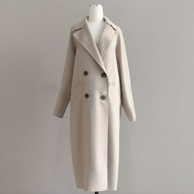 MRULIC winter coats for women Womens Oversize Lapel Wool Blend Belt Trench  Coat Outwear Jacket White + M