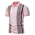 thumbnail image 2 of MIUOWANP Men's Short Sleeve Shirt Dressy Simplicity Color Blocking Business Casual Lapel Button T-Shirt Size XL(10)Pink, 2 of 9