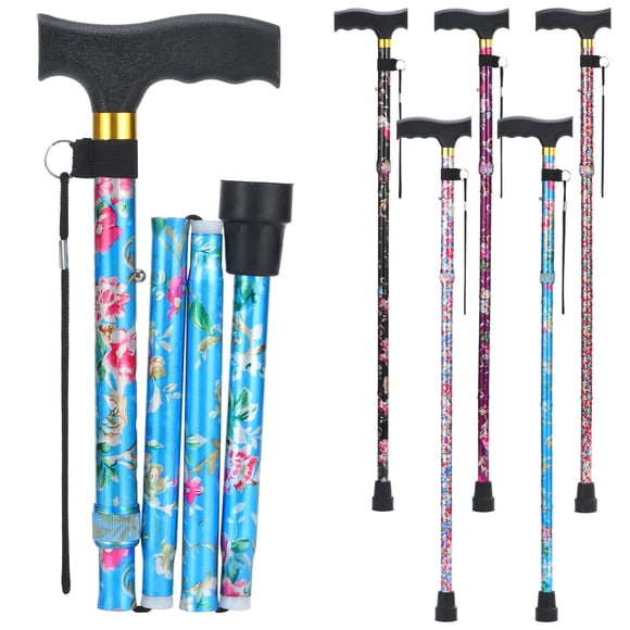 Bastón PARLORA para mujer y hombre, plegable, ligero, elegante y plegable | Bastones para personas mayores y adultos con cómodo mango en T [Flor azul]