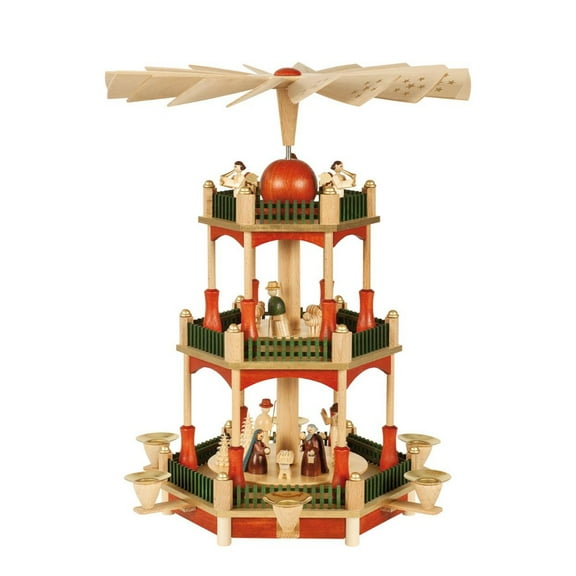 Alexander Taron 13" Richard Glaesser 3-Tier Nativity Scene Christmas Pyramid Candle Holder