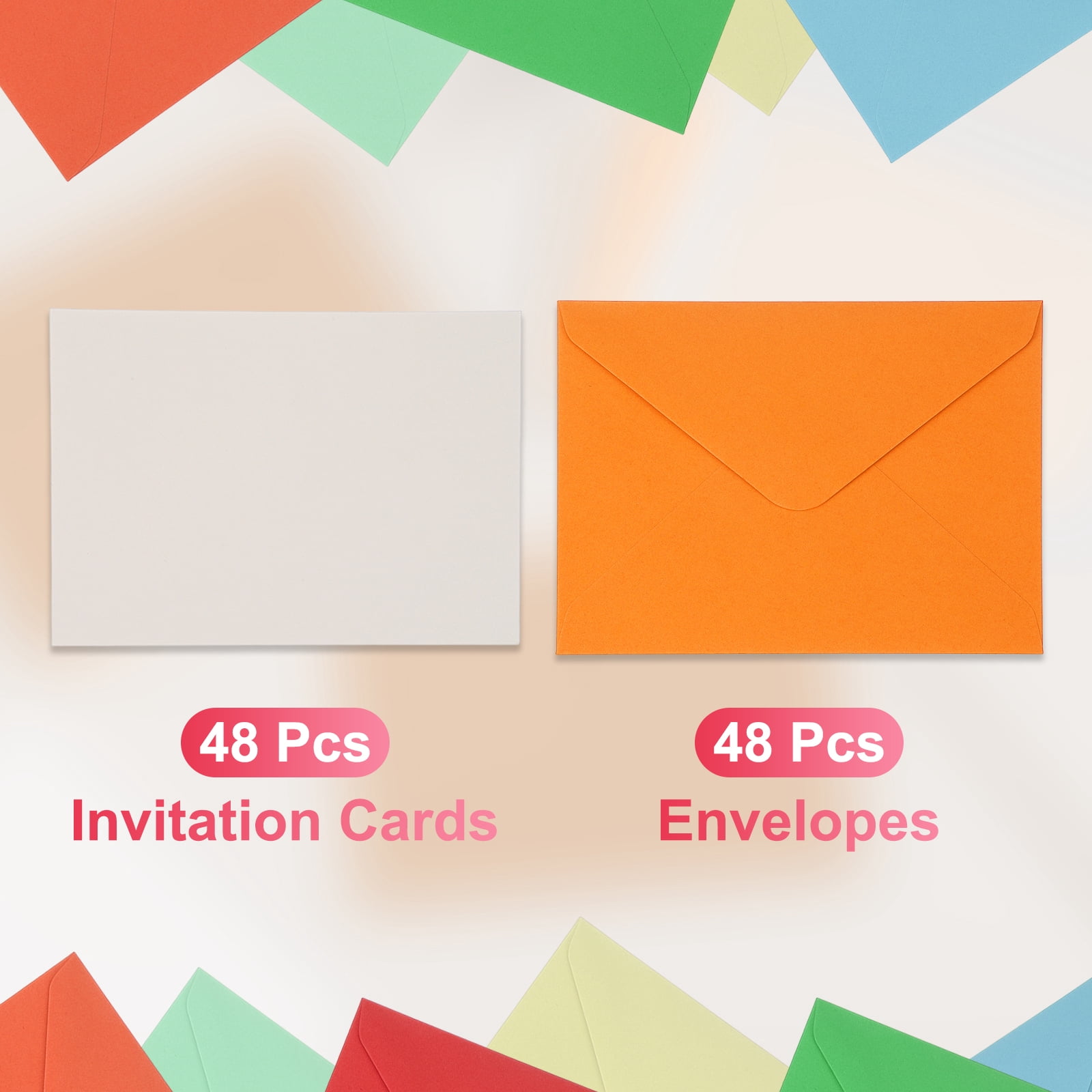Uxcell Blank Cards and Envelopes 5x7", Invitation Cards White Cardstock Greeting Cards (Orange), 48 Pack, Perfect for Office Wedding Gift Graduation Birthday