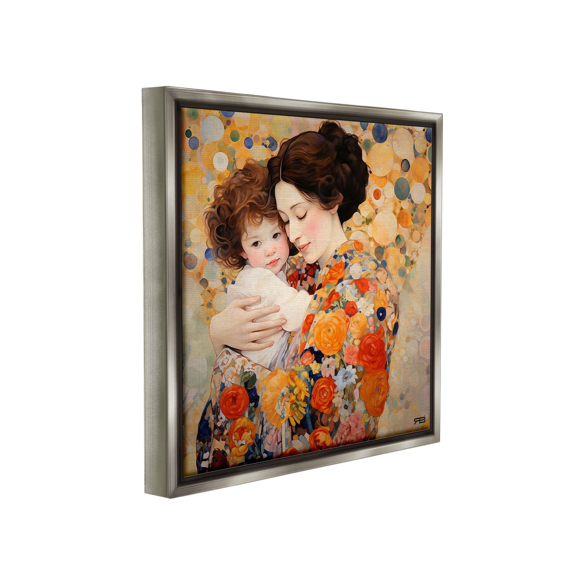 Stupell Industries Floral Mother & Baby Abstract Painting Gray Floater Framed Canvas Art Print Wall Art, 18 x 18