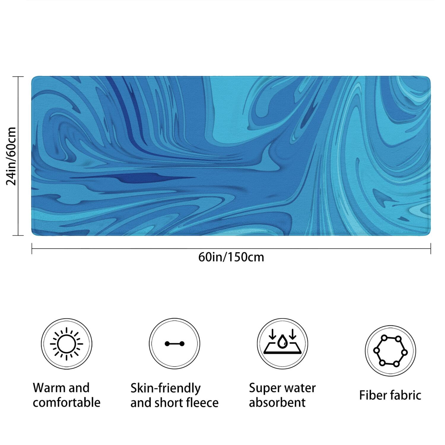 24x60 Inch Ultra Soft Faux Bath Mat Non Slip Absorbent Microfiber Bathroom Rug, Liquid & Marble Print