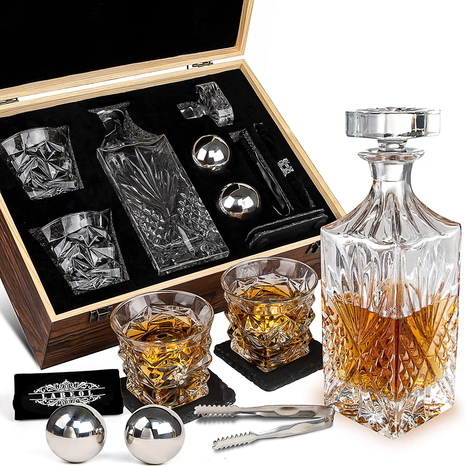 Scotch or Whisky Gifts for Men Amerigo Luxurious Golden Whiskey Decanter Set Gifts for Dad Bar Set Gift for Him Crystal Liquor Decanter for Bourbon Bar Accessories 