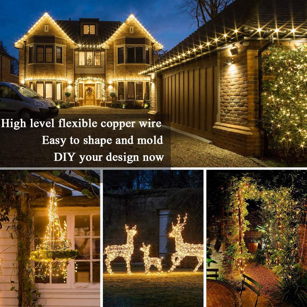 Solar String Lights Outdoor, 4 Pack Total 220ft 600 LED Solar Fairy Lights 8 Modes Waterproof Copper Wire Solar Powered Light for Patio Tree Garden Yard Weeding Party Xmas Decor (Warm White)